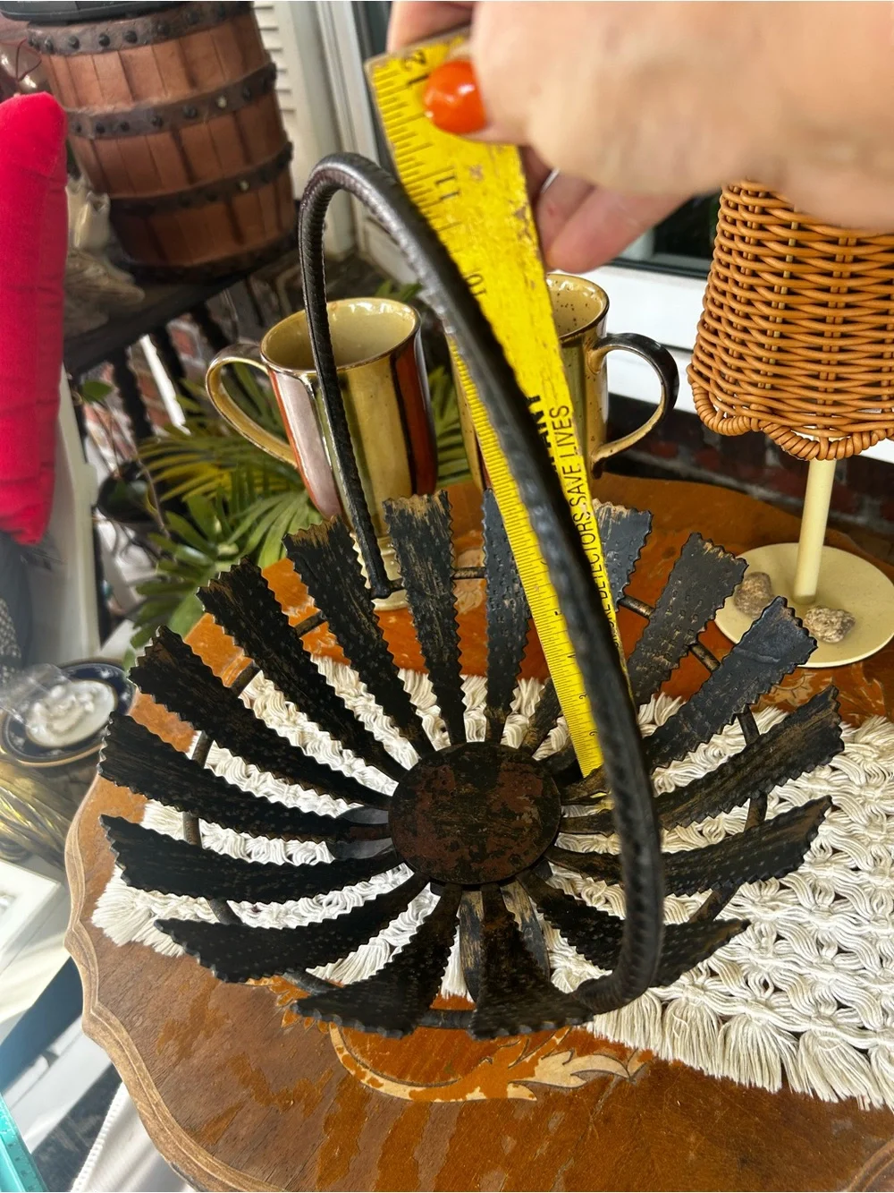 Vintage Brutalist Wrought Iron Basket Bowl